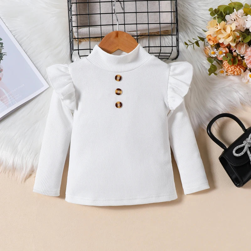 Pudcoco Toddler Girl 2 Piece Outfit Ruffles Long Sleeve Tops and Leather Pleated Skirt Set for Baby Fall Cute Clothes 18M-6T