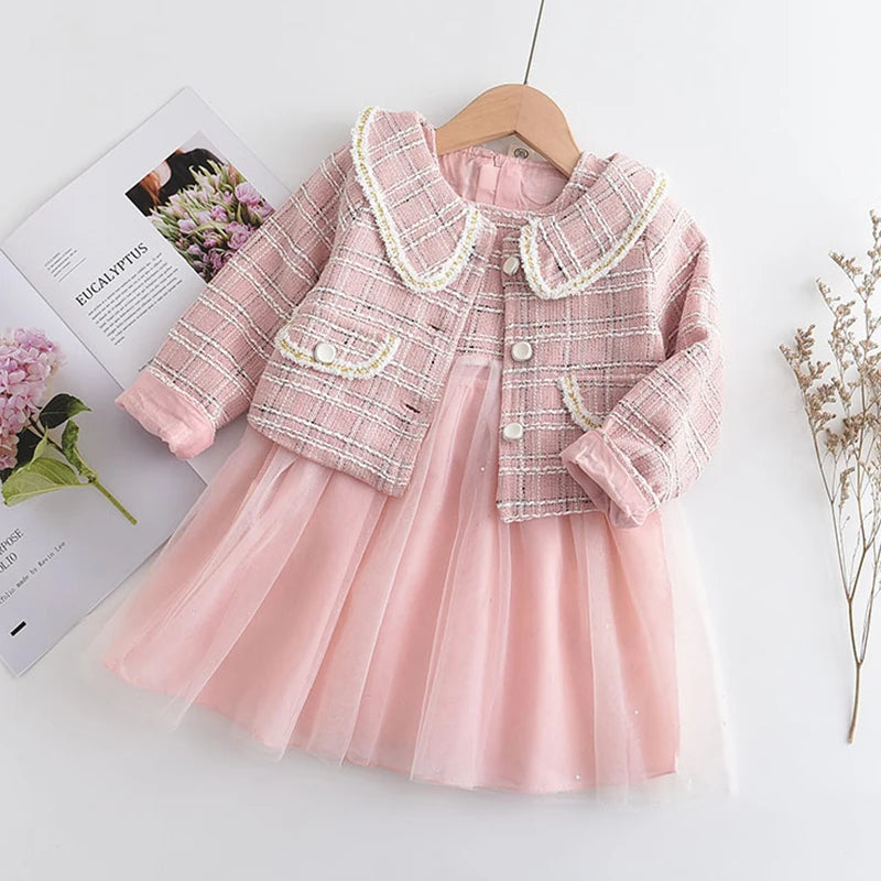 Bear Leader Fashion Kids Girls Princess 2pcs Clothes Set Autumn Winter Children Coat Outwear+Skirts Vintage Outfits Suit 2-12Y