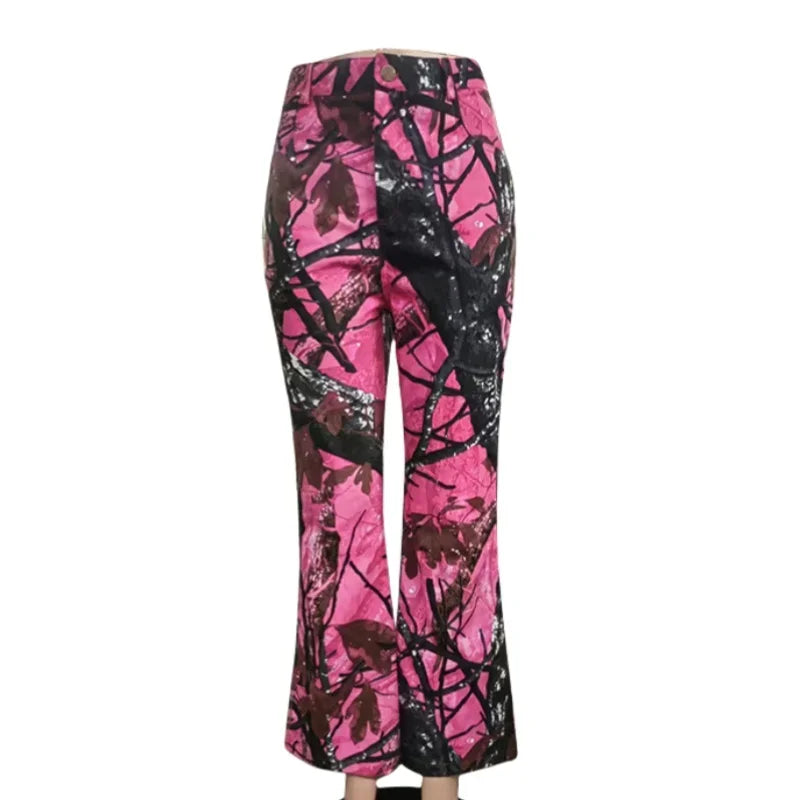 FAGADOER Pink Camouflage Print Pants Women Y2K Streetwear Button Pocket patchwork Straight Pants Hot girl Bottoms 2025