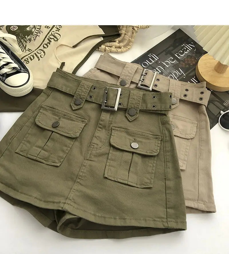 Cargo Mini Denim Skirts Women Multi Pockets Streetwear Personal Cool Teens Youth European Hipsters High Waisted Designer Skirt