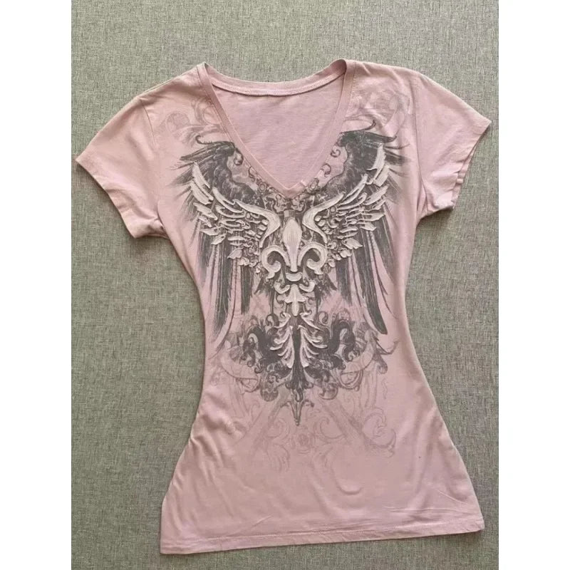 Vintage Clothes Women Print Sexy Punk Streetwear Slim Femme Tees Shirt Gothic Casual Grunge T Shirts 2000s Emo Y2k Crop Top