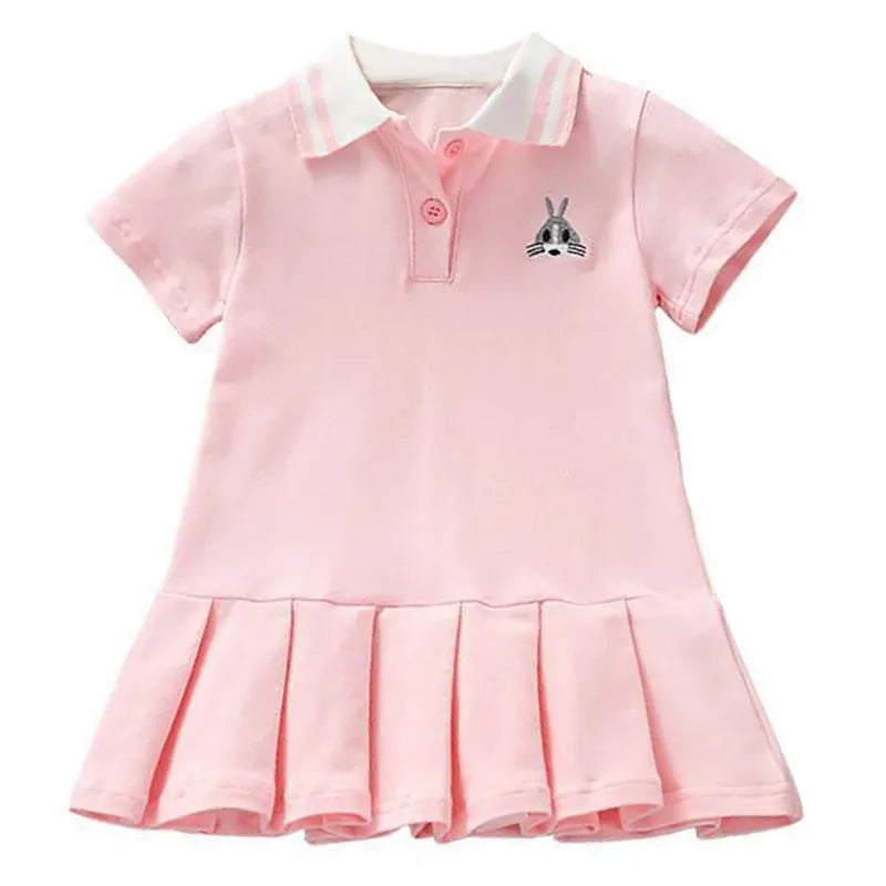 Summer Dress for Kids Cute Solid Color Girls Dresses Short Sleeve Cotton Soft Children Clothes Toddler Student Uniform Dress