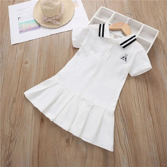 Summer Dress for Kids Cute Solid Color Girls Dresses Short Sleeve Cotton Soft Children Clothes Toddler Student Uniform Dress