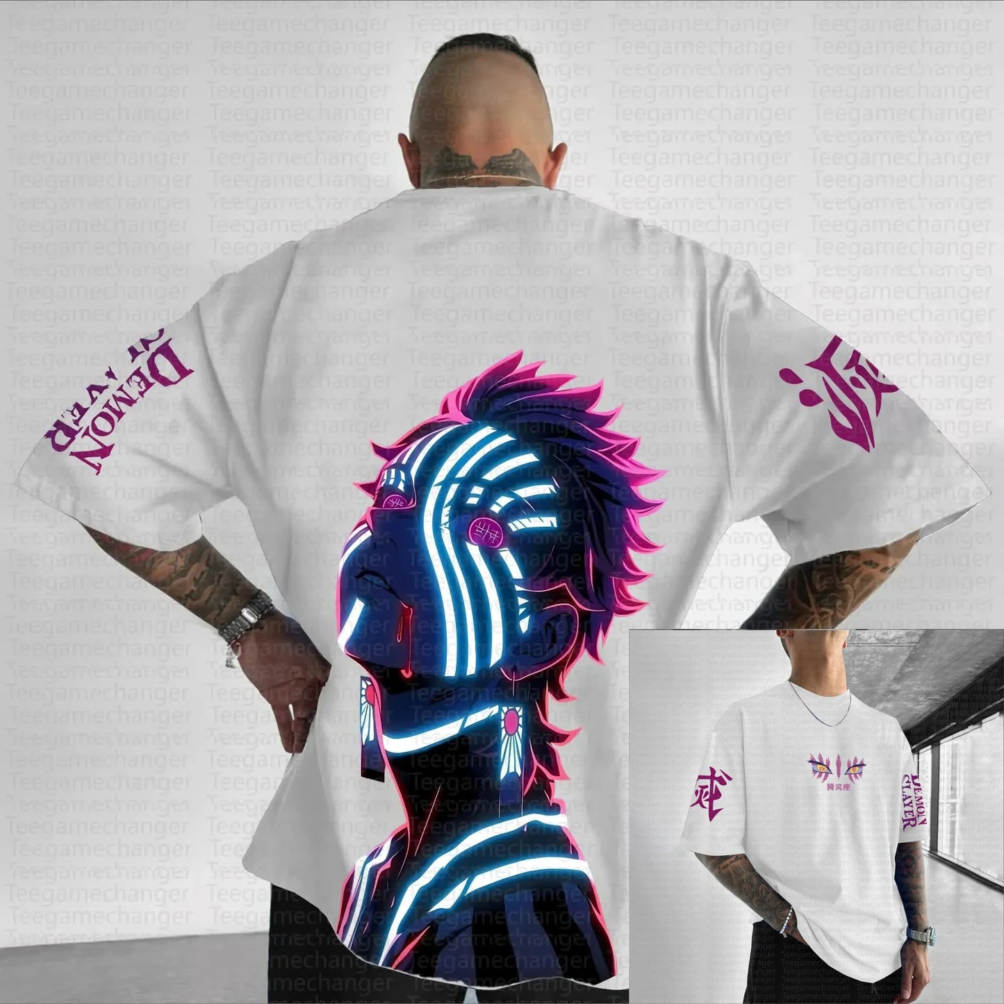 Teegamechanger Demon Slayer Kimetsu No Yaiba Anime Graphic Print T Shirts for Men 2025 Summer Cotton Short Sleeve Tees