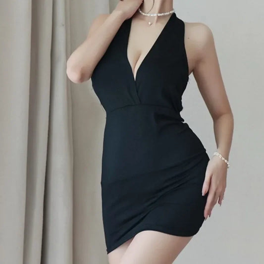 Summer Deep V Backless Dress Women Sexy Uniform Seductive Nightclub Attire Secretary Attire OL Attire Clothes Woman Party Dress