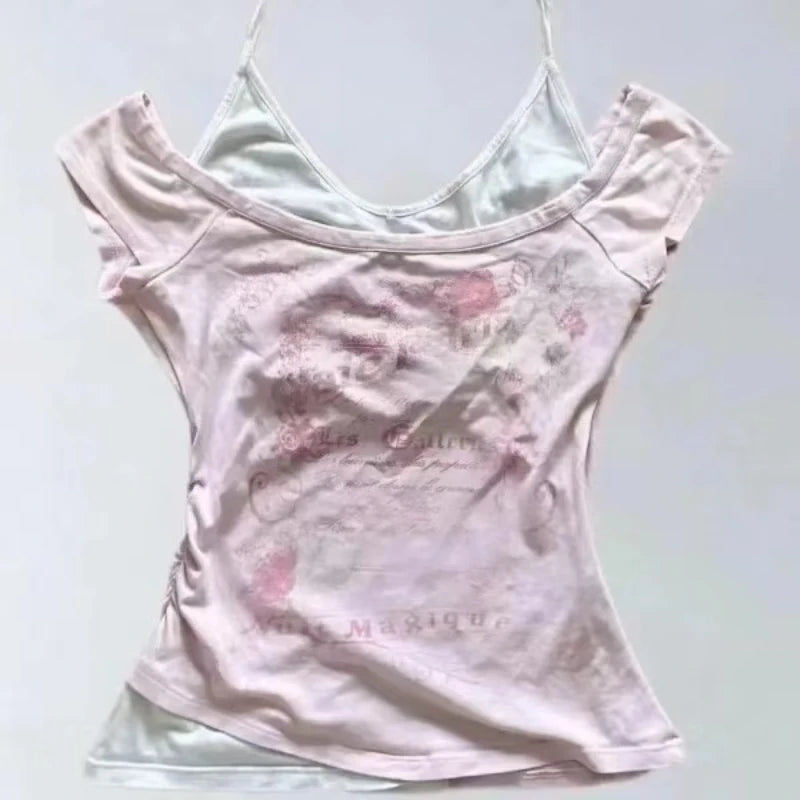 2000s Y2k Tops & Tees Women's T-shirt Print Sexy Punk Streetwear Shirt Gothic Blouse Casual Grunge T Shirts Crop Top 2025 Summer