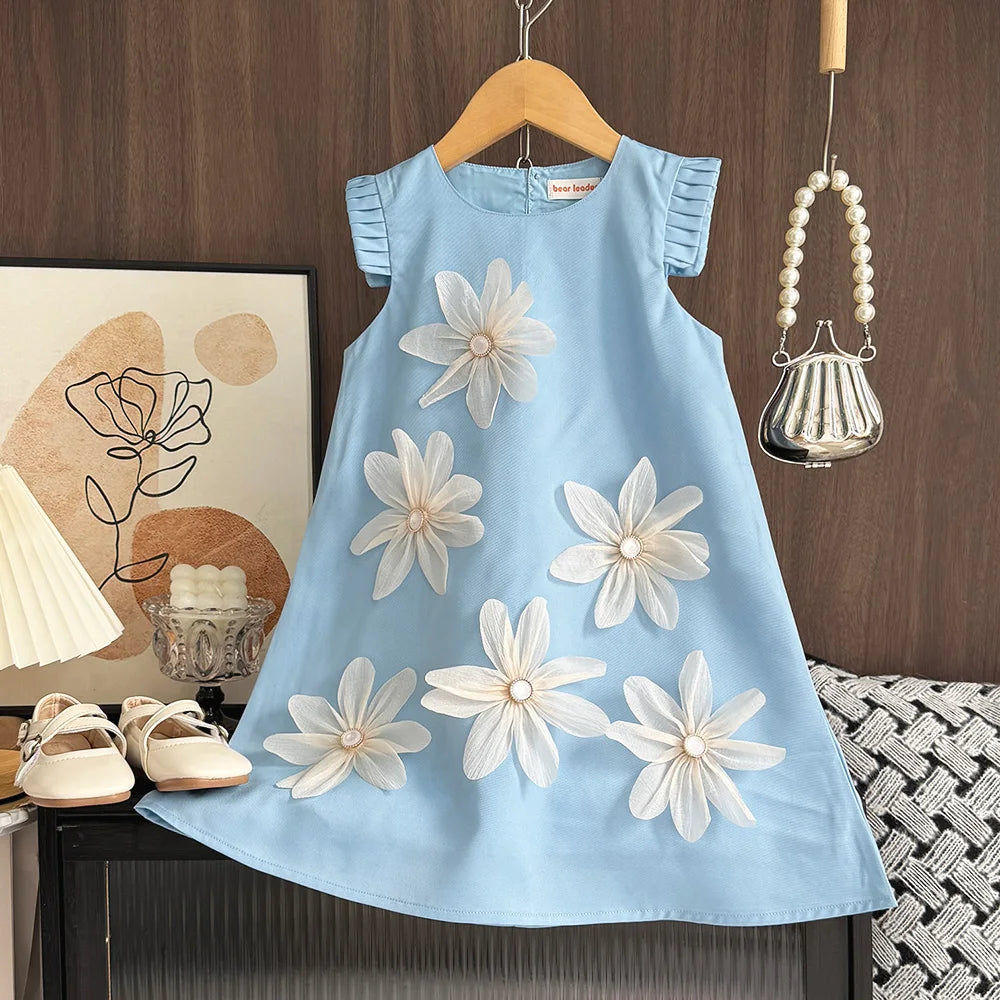Bear Leader 2-7 Years Summer New 3D Flower Vest Dress Girl's Princess Dresses Baby Kids Clothing Wedding Party Elegent Clothes