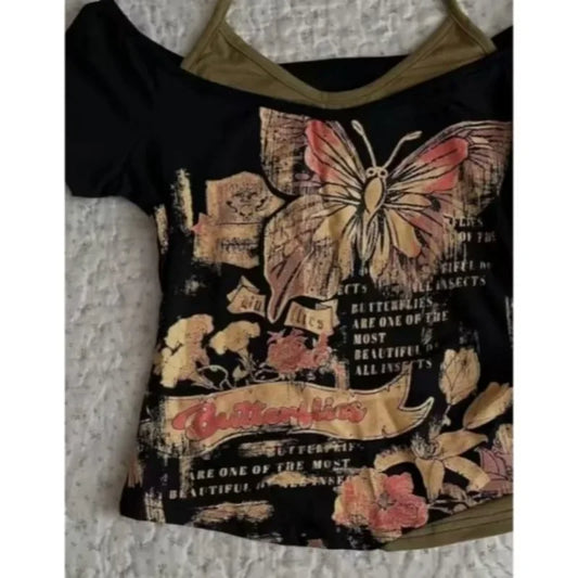 2000s Y2k Tops & Tees Women's T-shirt Print Sexy Punk Streetwear Shirt Gothic Blouse Casual Grunge T Shirts Crop Top 2025 Summer