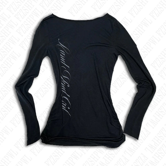 Gothic Harajuku Vintage Punk Emo Girls Long Sleeve Tee Sexy Slim Chic Printing Crop Tops Grunge Y2K Aesthetic Women's Streetwear