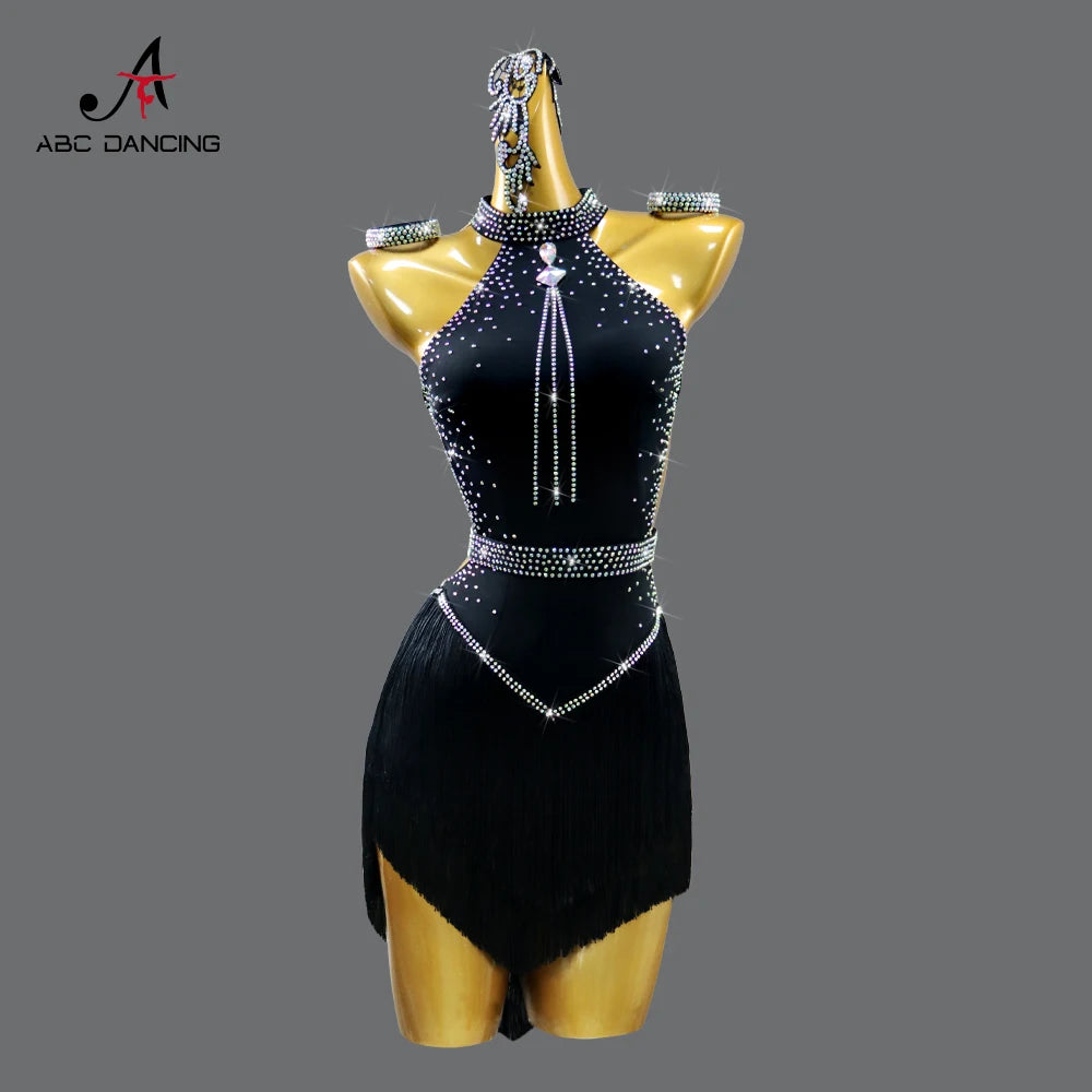 Black Latin Dress Women Stage Outfit Line Dance Costume 2025 New Sexy Girl Prom Skirt Kid Party Suit  Evening Clothes Customized