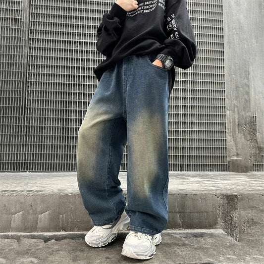 Hot Sale Children Vintage y2k Baggy Jeans for Teens Boy New Casual Relaxed Fit Denim Pants Kids Classic Blue Jeans Trousers