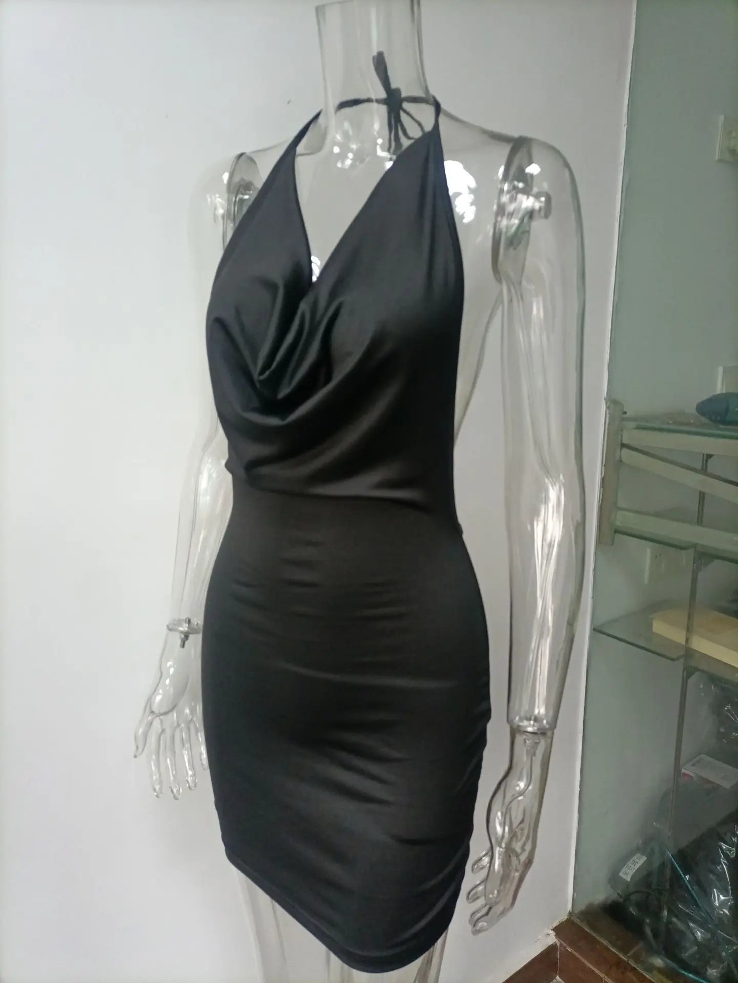 Sexy Mini Dress Lace Up Strap Pure Silod Party Club Elegant Y2K Hang Neck Hollow Backless Straples V Neck Elegant Evening Dresse
