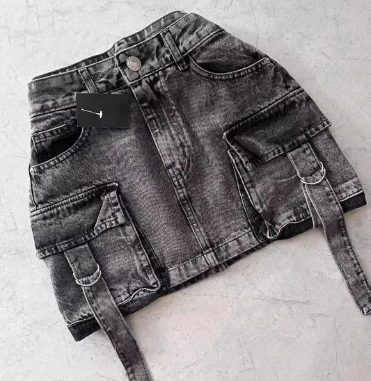 Skirts Women Sexy Short Skirt Slim Fit Casual Regular Jeans Elegant Splice Denim High Waist Hip Wrap A Line Pockets Summer