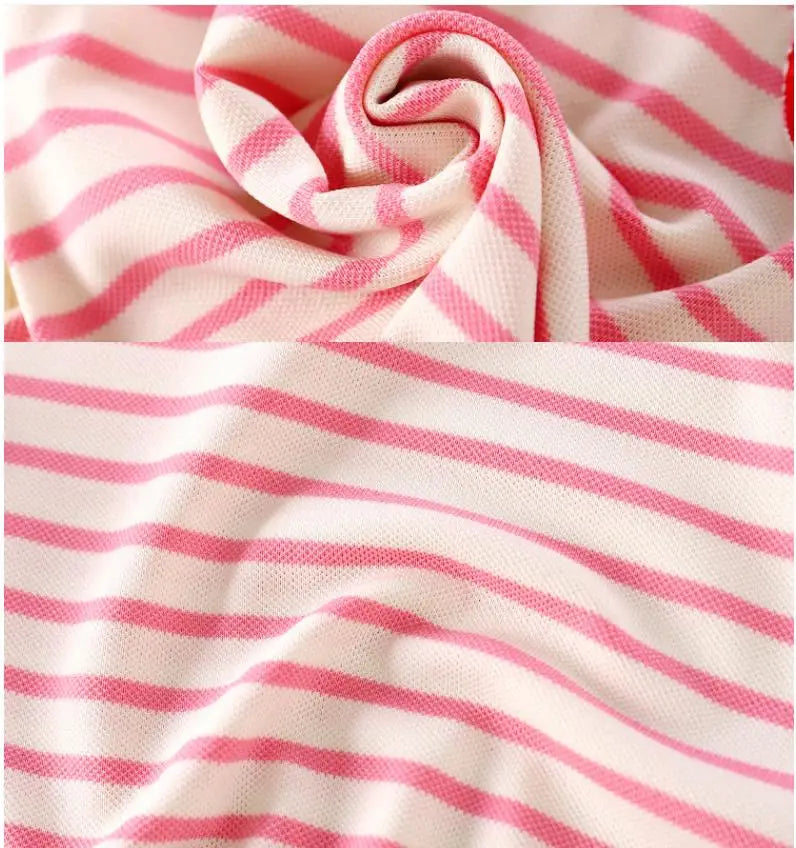 2025 New Children's Dress Girls' Summer Korean Edition Striped Strawberry lapel Casual Dress 1-10 Years Old