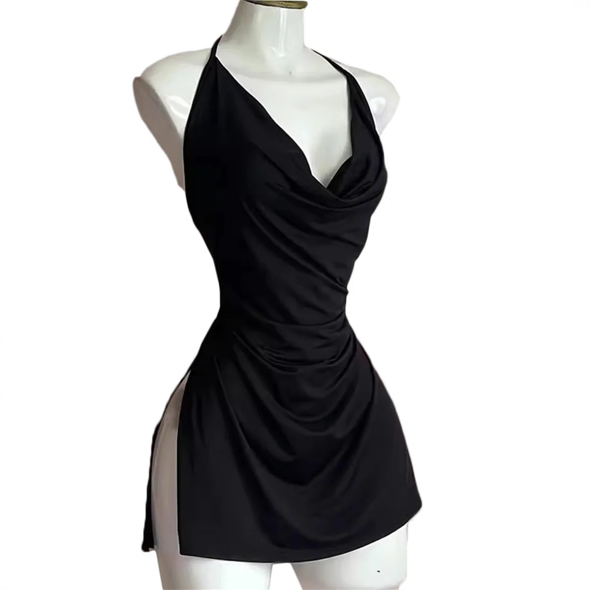 2025 New V Neck Backless Side Slit Sexy Slim Camisole Dress Summer Female Elegant Lace Up Dresses Ladies Beach Tourism Sundress