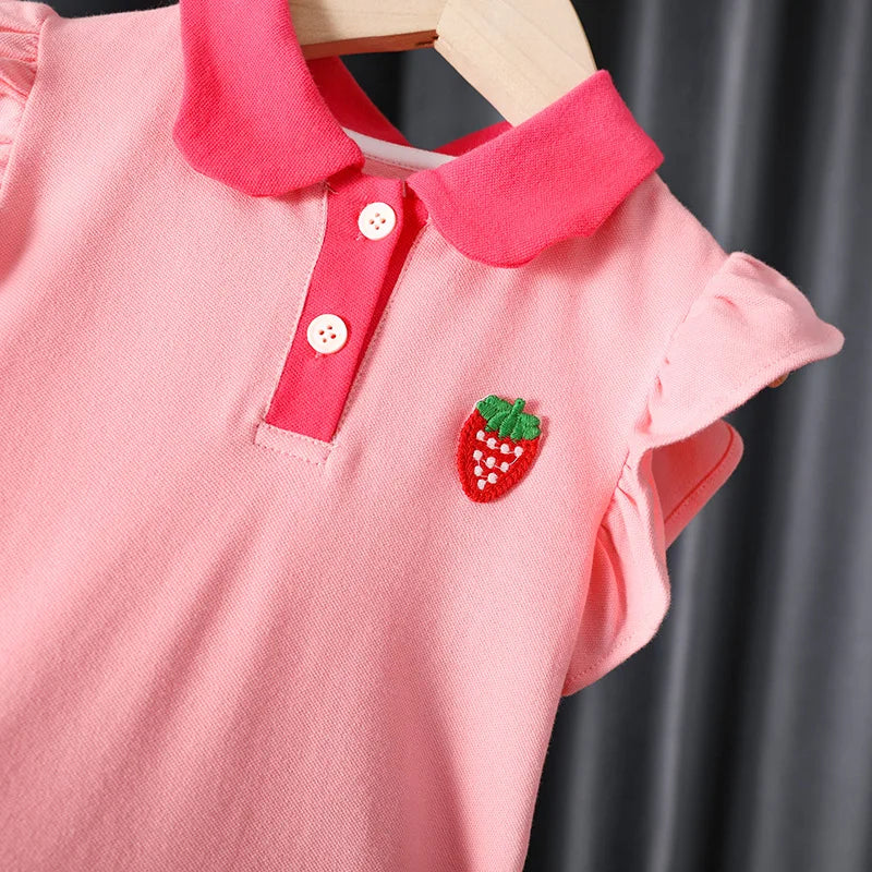 Baby Girls Dress Summer Pink Cute Elegant Princess Dress POLO Style Birthday Party Clothes 1-6 Years Old