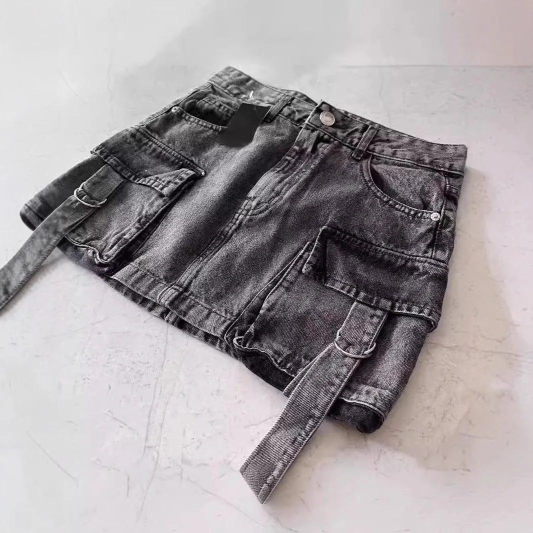 Skirts Women Sexy Short Skirt Slim Fit Casual Regular Jeans Elegant Splice Denim High Waist Hip Wrap A Line Pockets Summer