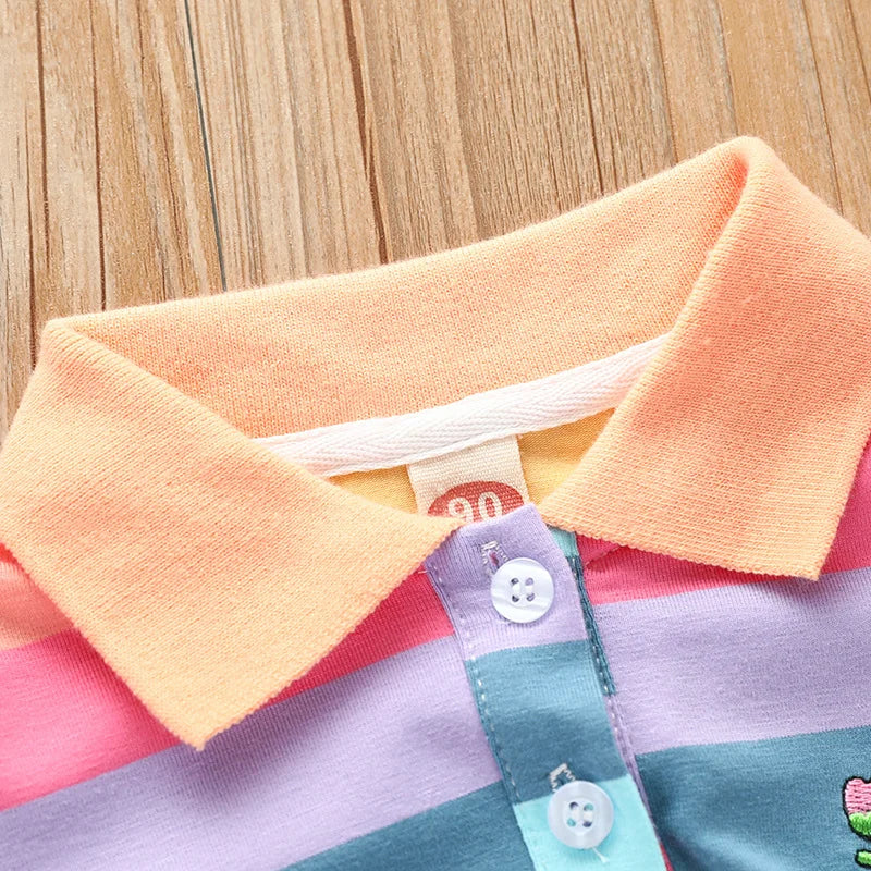 Girl's Summer fashion cute short sleeve  cartoon  rabbit embroidered rainbow strip baby girl princess dress