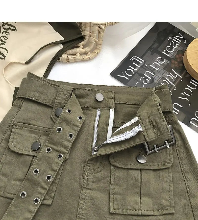 Cargo Mini Denim Skirts Women Multi Pockets Streetwear Personal Cool Teens Youth European Hipsters High Waisted Designer Skirt
