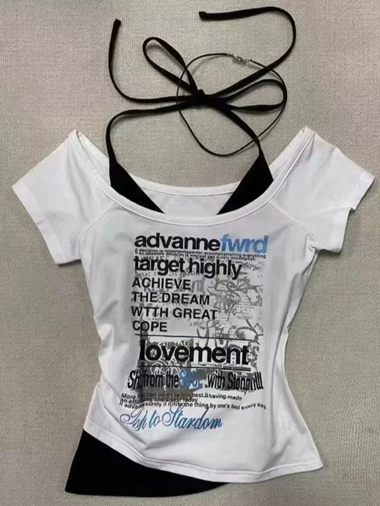 2025 New Y2k Vintage Graphic T Shirts Women Grunge Streetwear Hot Girl Slim Fit Tee Harajuku Fashion Casual Sweet Tops Chic