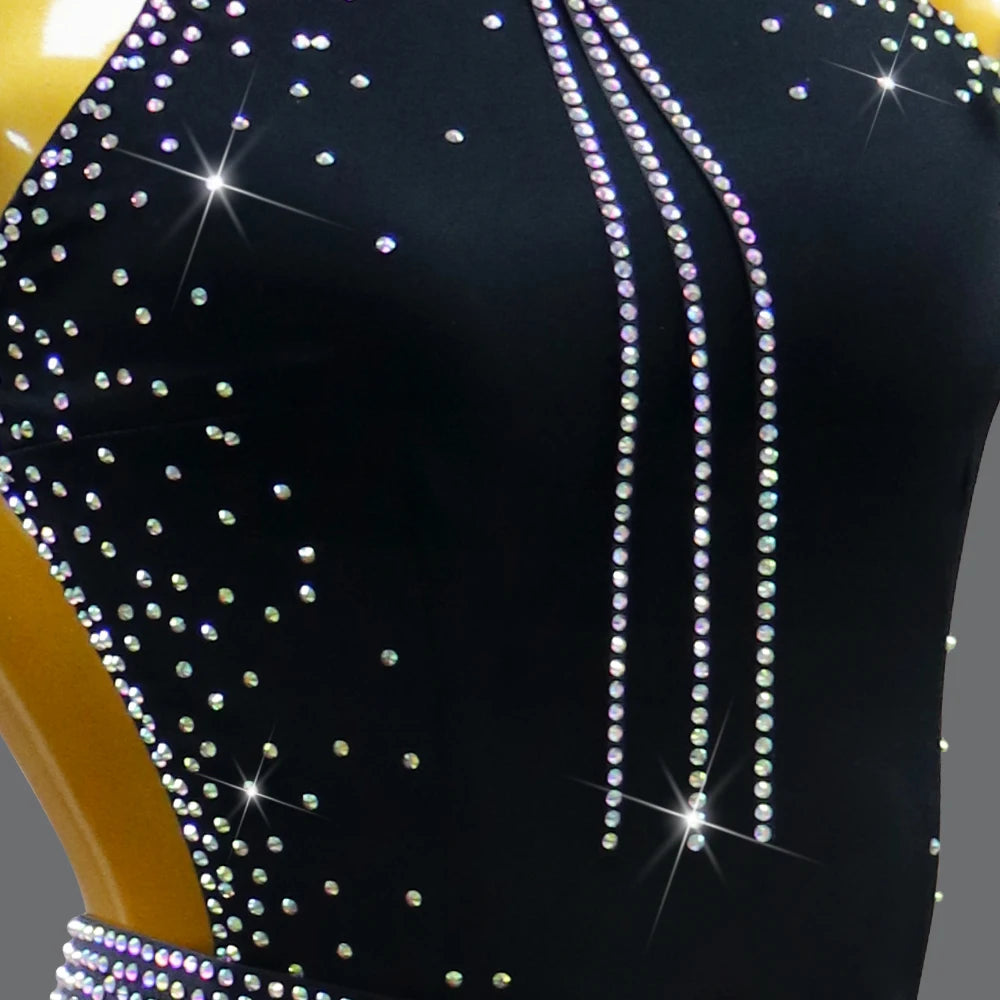 Black Latin Dress Women Stage Outfit Line Dance Costume 2025 New Sexy Girl Prom Skirt Kid Party Suit  Evening Clothes Customized