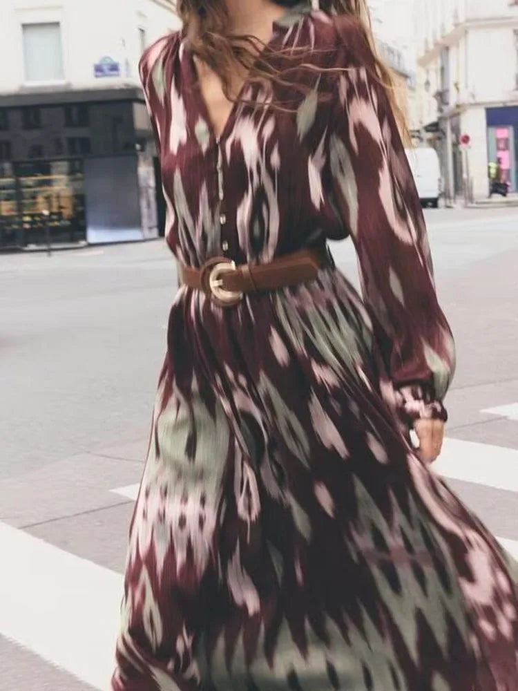 Spring New Arrival Women's Dr ZA2025 with Belt Waist Cinching Silk Satin Feel Good Quali Faionable Ethnic Sle