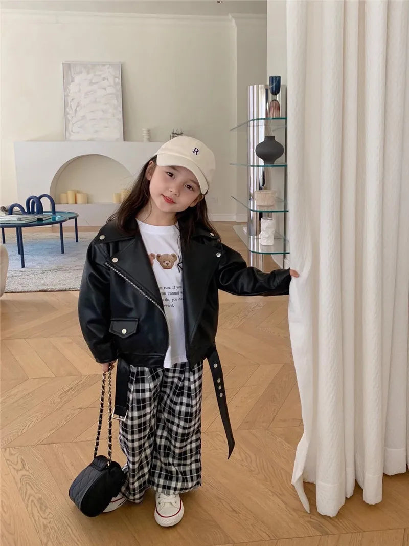 Autumn Girls Coat Waterproof And Stain Resistant Artificial Leather Fashion Zipper Jacket For 2-8 Years Girl Children Outdoor
