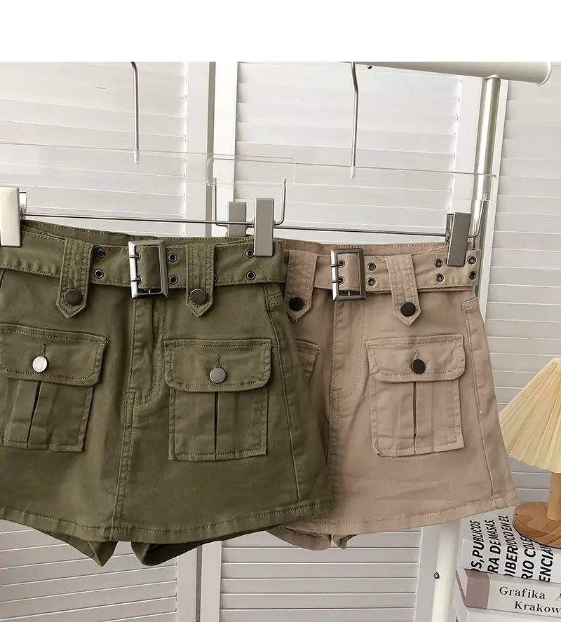 Cargo Mini Denim Skirts Women Multi Pockets Streetwear Personal Cool Teens Youth European Hipsters High Waisted Designer Skirt