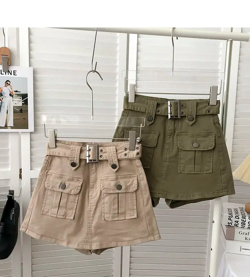 Women Mini Denim Skirts Multi Pockets Streetwear Personal Cool Ladies High Waisted A-line Wrap-around Skirt Cargo Skirt 2025 New