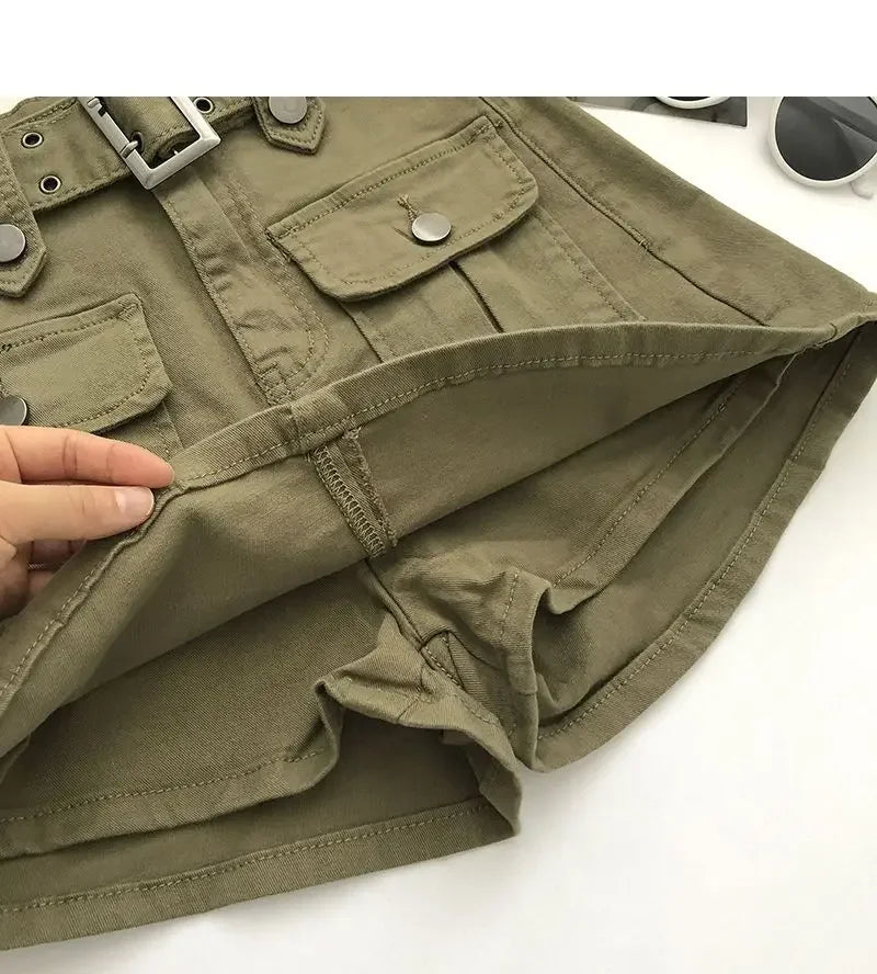 Women Mini Denim Skirts Multi Pockets Streetwear Personal Cool Ladies High Waisted A-line Wrap-around Skirt Cargo Skirt 2025 New