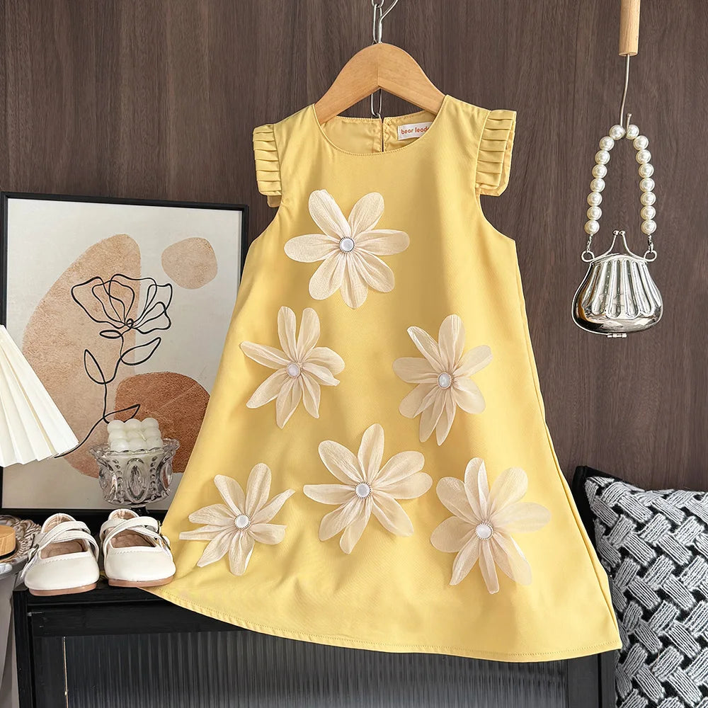 Bear Leader 2-7 Years Summer New 3D Flower Vest Dress Girl's Princess Dresses Baby Kids Clothing Wedding Party Elegent Clothes