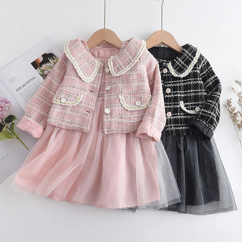 Bear Leader Fashion Kids Girls Princess 2pcs Clothes Set Autumn Winter Children Coat Outwear+Skirts Vintage Outfits Suit 2-12Y