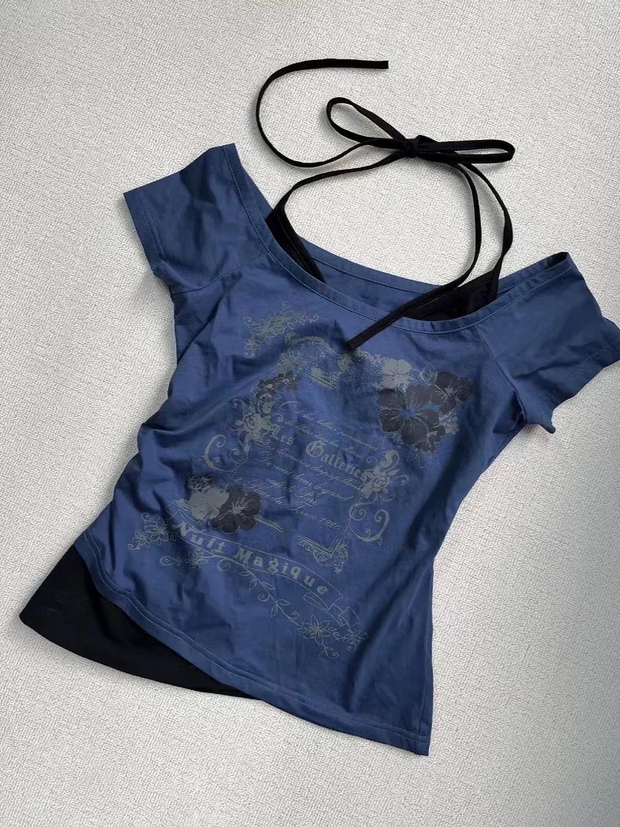 2025 New Y2k Vintage Graphic T Shirts Women Grunge Streetwear Hot Girl Slim Fit Tee Harajuku Fashion Casual Sweet Tops Chic
