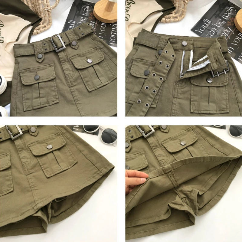 Cargo Mini Denim Skirts Women Multi Pockets Streetwear Personal Cool Teens Youth European Hipsters High Waisted Designer Skirt