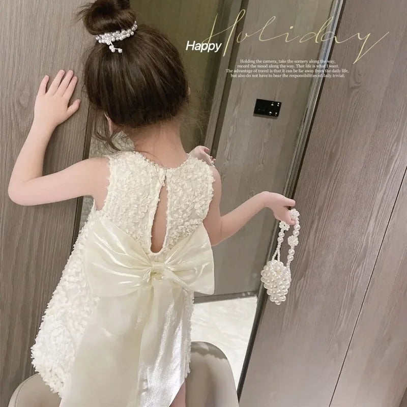 Fashion Girl Princess Floral Lace Dress Infant Toddler Vintage Vestido Sleeveless Party Wedding Birthday Baby Clothes 1-10Y