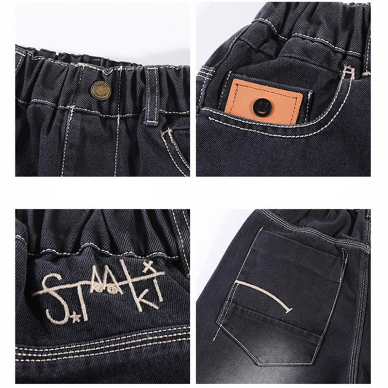 2025 New Summer Kids Designer Gradient Black Denim Shorts Tweens Boy Casual Straight Jeans Shorts For Child Age 5 6 8 10 12 14 T