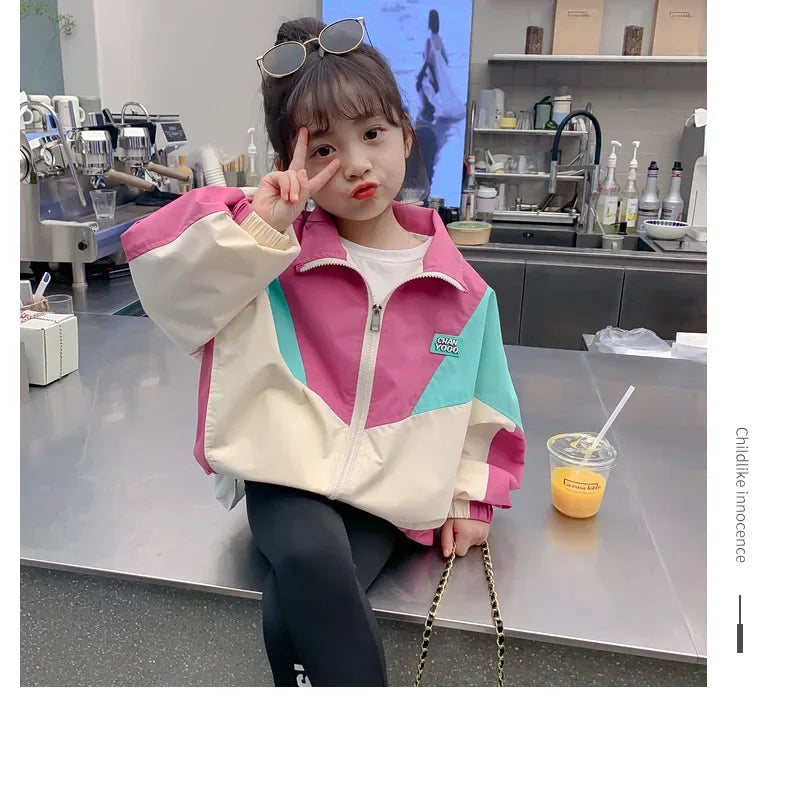 Autumn Girls Coat Waterproof And Stain Resistant Artificial Leather Fashion Zipper Jacket For 2-8 Years Girl Children Outdoor