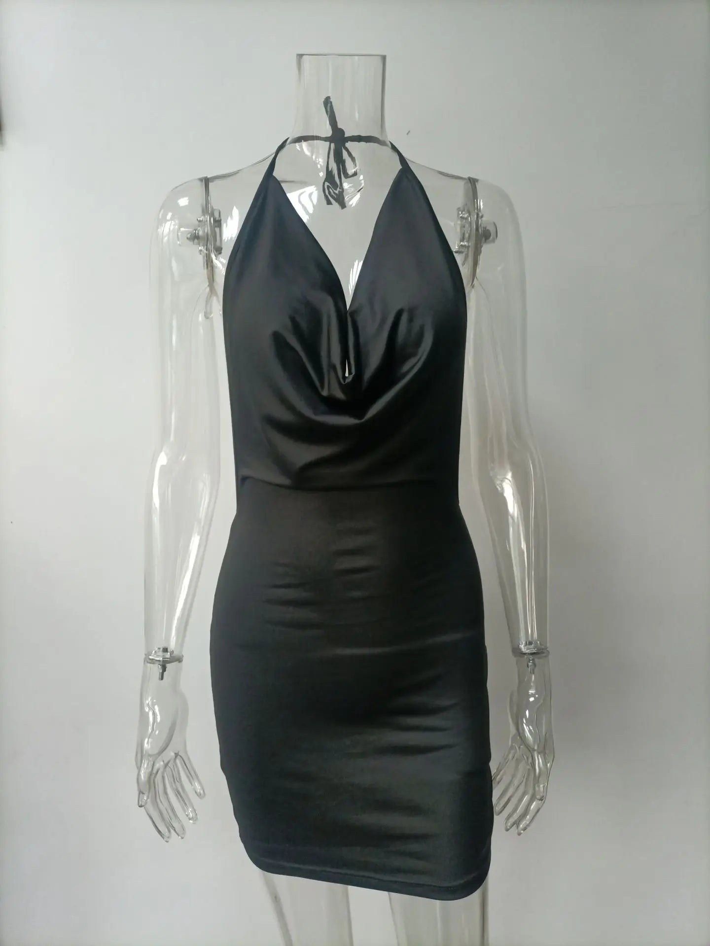 Sexy Mini Dress Lace Up Strap Pure Silod Party Club Elegant Y2K Hang Neck Hollow Backless Straples V Neck Elegant Evening Dresse