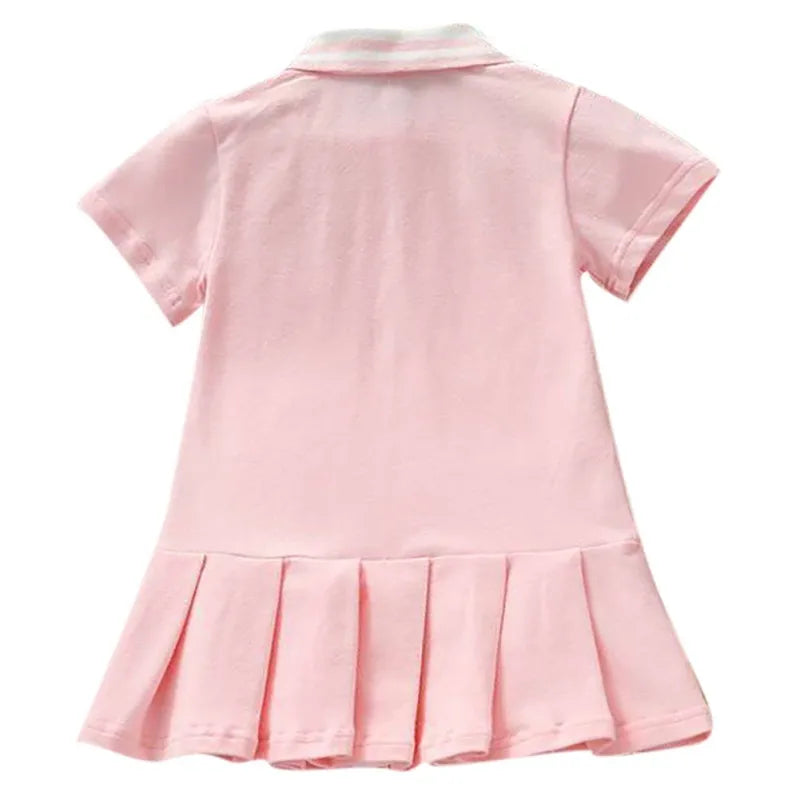 Summer Dress for Kids Cute Solid Color Girls Dresses Short Sleeve Cotton Soft Children Clothes Toddler Student Uniform Dress