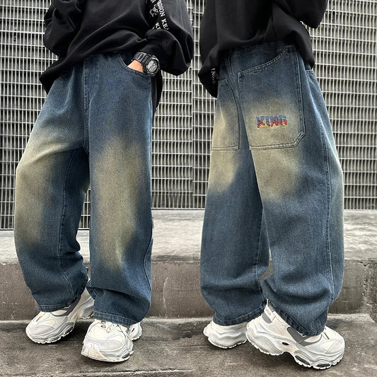 Hot Sale Children Vintage y2k Baggy Jeans for Teens Boy New Casual Relaxed Fit Denim Pants Kids Classic Blue Jeans Trousers
