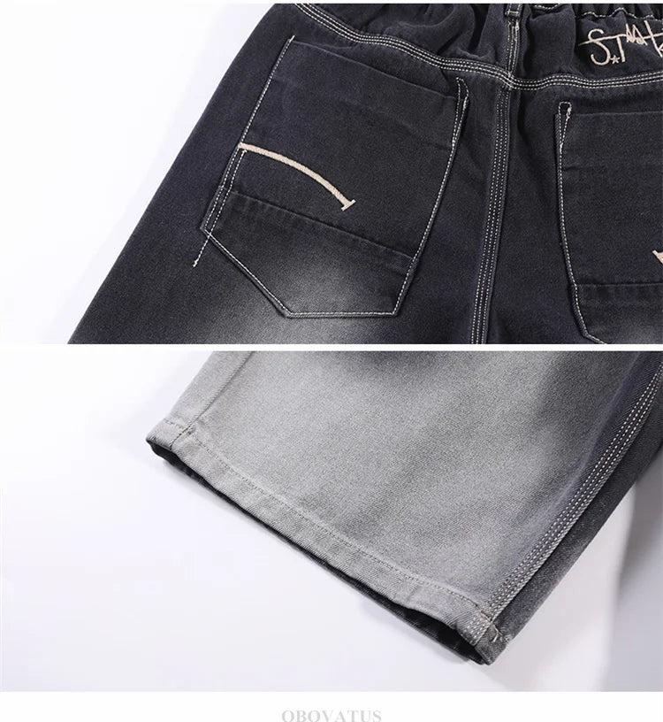 2025 New Summer Kids Designer Gradient Black Denim Shorts Tweens Boy Casual Straight Jeans Shorts For Child Age 5 6 8 10 12 14 T