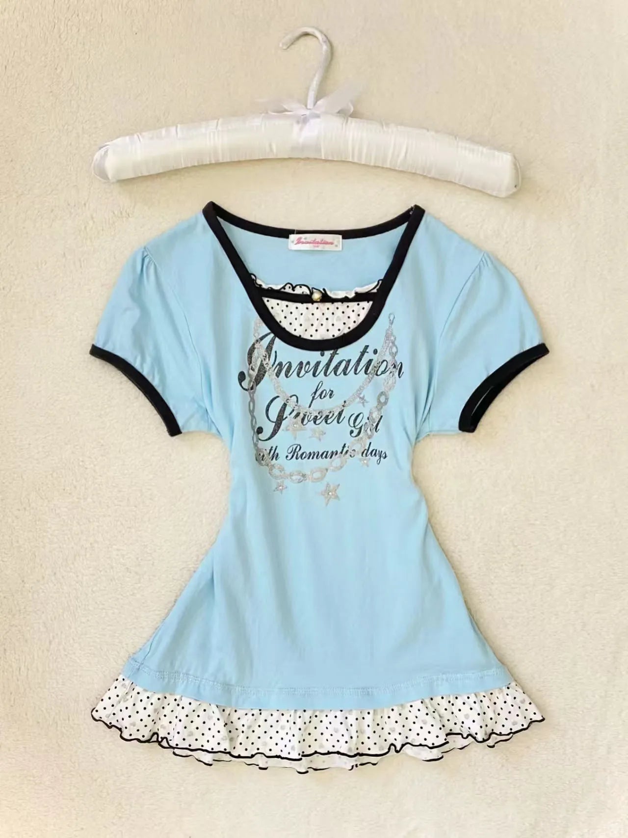 Harajuku Women T shirts Clothes Pink Vintage 2000S Casual Polka Dot Femme Tee Kawaii Sweet T shirt Cute Girl Crop Tops Y2k Top