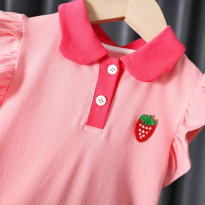Baby Girls Dress Summer Pink Cute Elegant Princess Dress POLO Style Birthday Party Clothes 1-6 Years Old