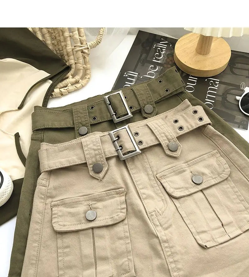 Cargo Mini Denim Skirts Women Multi Pockets Streetwear Personal Cool Teens Youth European Hipsters High Waisted Designer Skirt