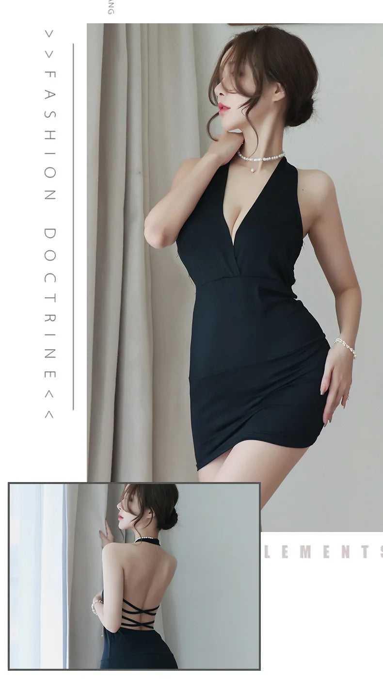 Hot Dress Women's sexy strapping uniform seductive nightclub attire secretary attire OL attire Summer clothes Woman party dress
