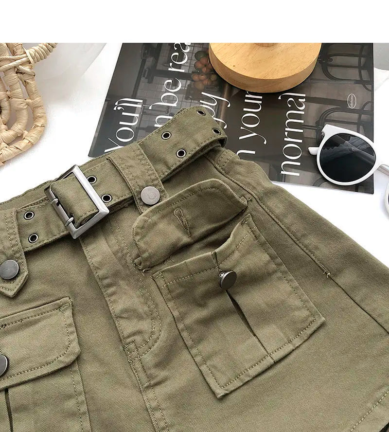 Cargo Mini Denim Skirts Women Multi Pockets Streetwear Personal Cool Teens Youth European Hipsters High Waisted Designer Skirt