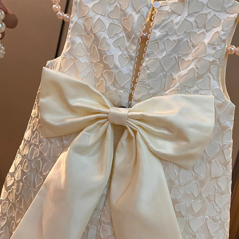 Baby Girls Birthday Party Dresses Kids Bow Elegant Wedding Gown Toddler Princess Sleeveless Classic Vestidos Children Clothing
