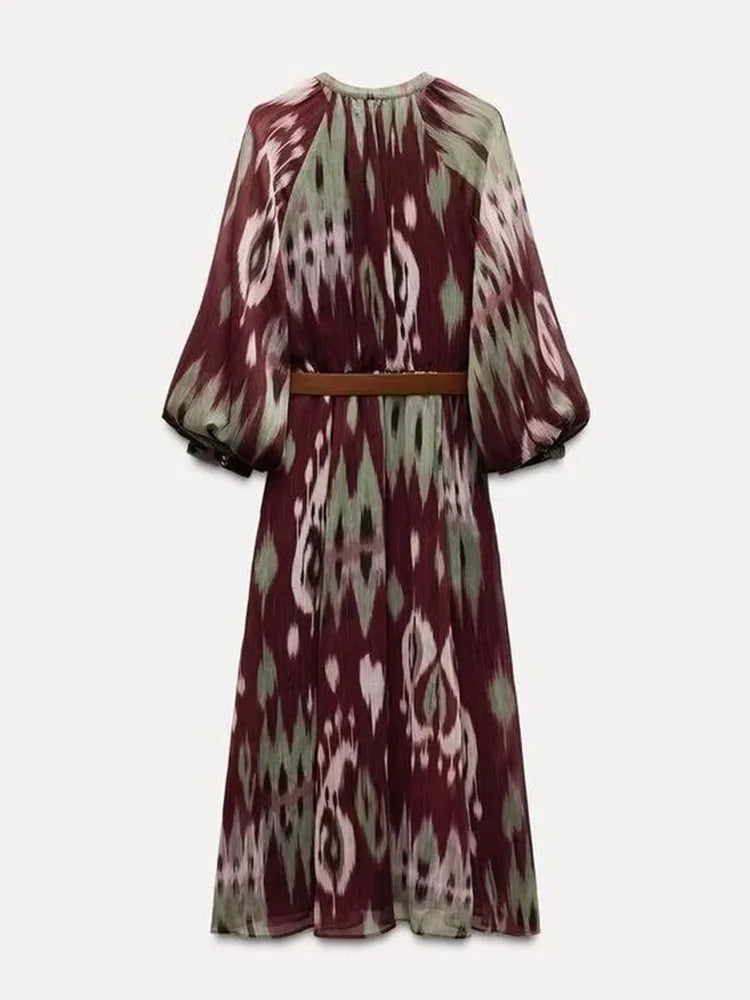 Spring New Arrival Women's Dr ZA2025 with Belt Waist Cinching Silk Satin Feel Good Quali Faionable Ethnic Sle