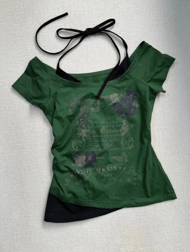 2025 New Y2k Vintage Graphic T Shirts Women Grunge Streetwear Hot Girl Slim Fit Tee Harajuku Fashion Casual Sweet Tops Chic
