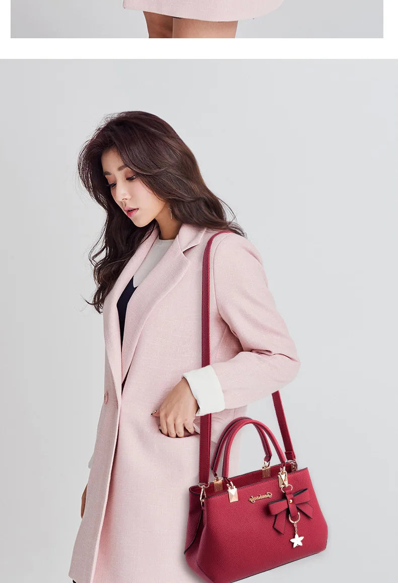 Fashion Solid Color With Bow One Shoulder Bag Portable Bandolera Casual Satchel Large Capacity Cross-body Handbag For Women